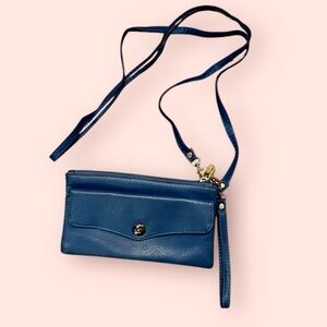 Chic Blue Leather Crossbody Wristlet